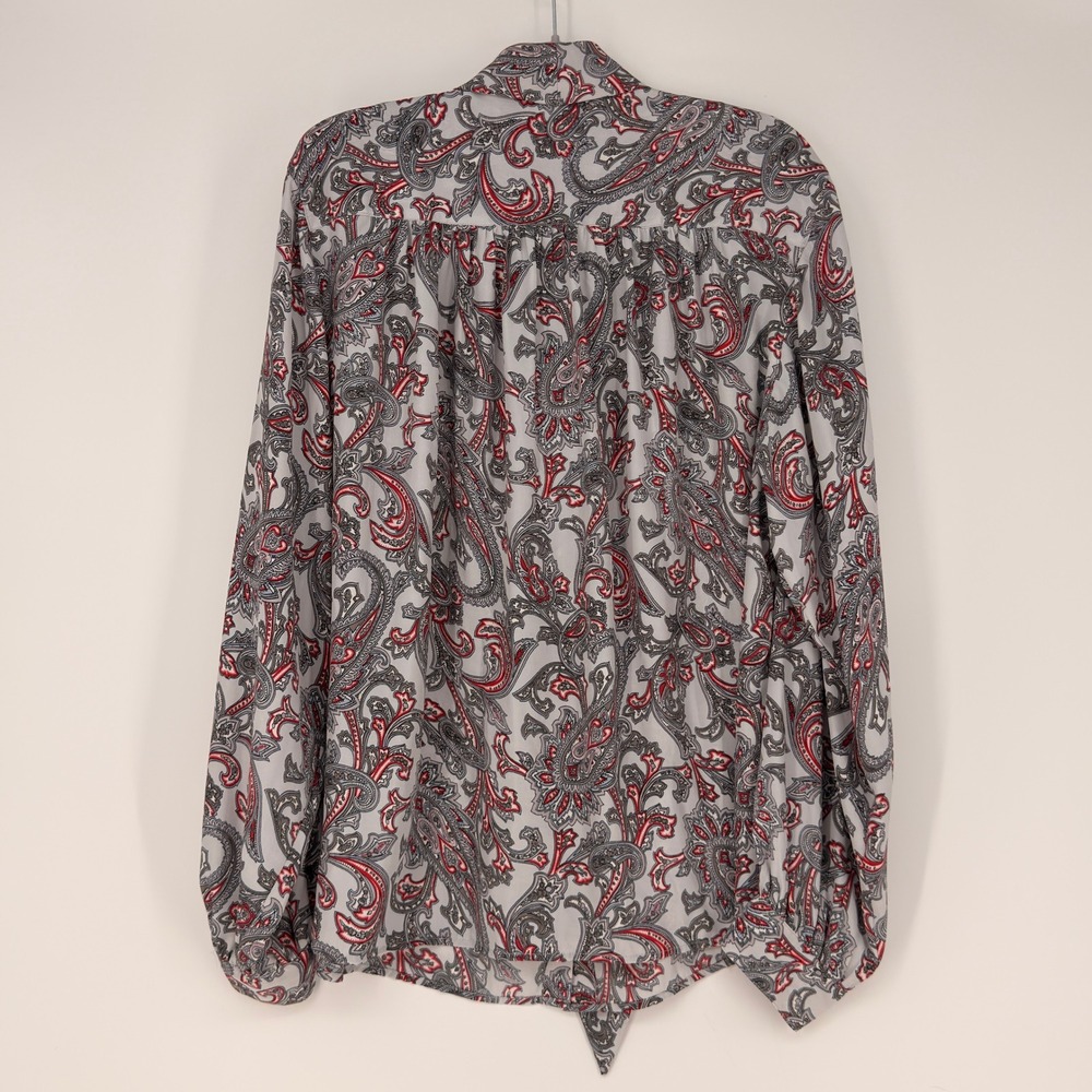 Alfred Dunner Blouse Women 42 Gray Red Paisley Tie Neck Vintage 80s Office Boho - Picture 6 of 6